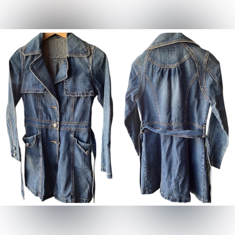 Panelli Blue Denim Jean Jacket Dress Trench Coat Vintage Y2K 90's Dress Medium